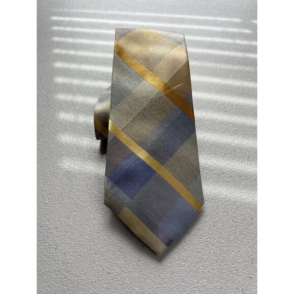 Madison Blue, Gold Plaid Pattern Silk Blend Tie NWOT - Picture 1 of 8